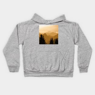 Bright Yellow Landscape, Tree Silhouettes, Digital Illustration Kids Hoodie